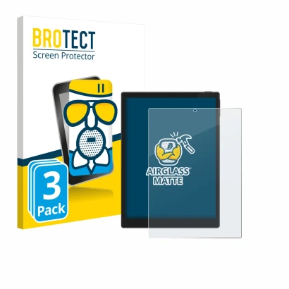 Parte frontal de un envase de producto con el logotipo de la marca BROTECT. Al lado se muestra el dispositivo Hannspree Lumo 7