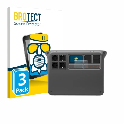 Parte frontal de un envase de producto con el logotipo de la marca BROTECT. Al lado se muestra el dispositivo DJI Power 2000 c