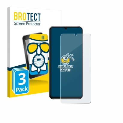 Parte frontal de un envase de producto con el logotipo de la marca BROTECT. Al lado se muestra el dispositivo Huawei Nova Y63 