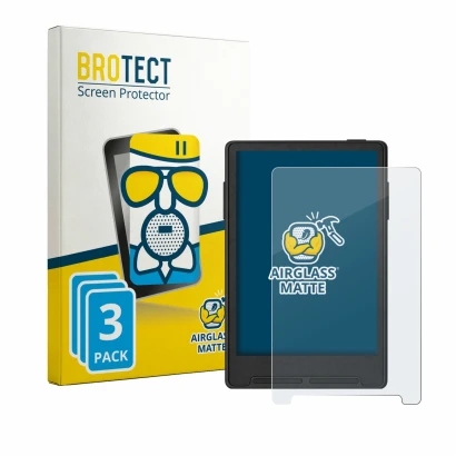 Parte frontal de un envase de producto con el logotipo de la marca BROTECT. Al lado se muestra el dispositivo Xteink X3 con su