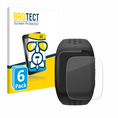 Parte frontal de un envase de producto con el logotipo de la marca BROTECT. Al lado se muestra el dispositivo Polar M430 con s