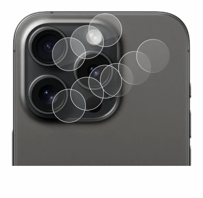 Imagen del dispositivo Apple iPhone 15 Pro (SÓLO Cámara) con una amplia variedad de protectores de pantalla.