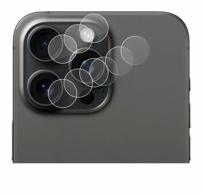 Imagen del dispositivo Apple iPhone 15 Pro Max (SÓLO Cámara) con una amplia variedad de protectores de pantalla.