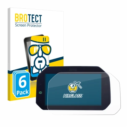 Parte frontal de un envase de producto con el logotipo de la marca BROTECT. Al lado se muestra el dispositivo BMW R 1300 GS TF