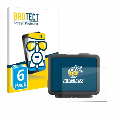 Parte frontal de un envase de producto con el logotipo de la marca BROTECT. Al lado se muestra el dispositivo GoPro Hero 4k co