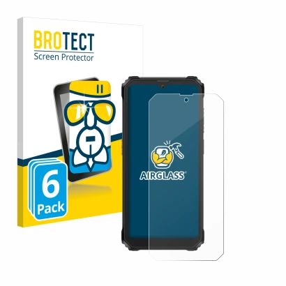 Parte frontal de un envase de producto con el logotipo de la marca BROTECT. Al lado se muestra el dispositivo Blackview BV6200