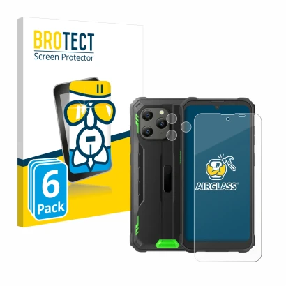 Parte frontal de un envase de producto con el logotipo de la marca BROTECT. Al lado se muestra el dispositivo Blackview BV5300