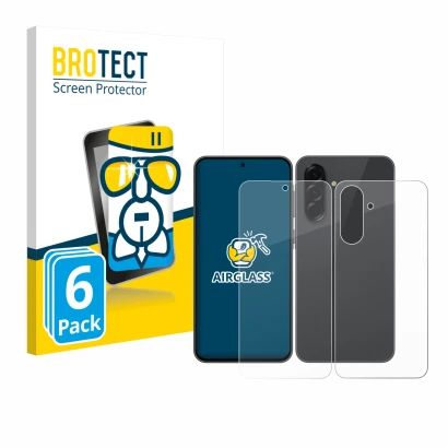 Parte frontal de un envase de producto con el logotipo de la marca BROTECT. Al lado se muestra el dispositivo Samsung Galaxy A