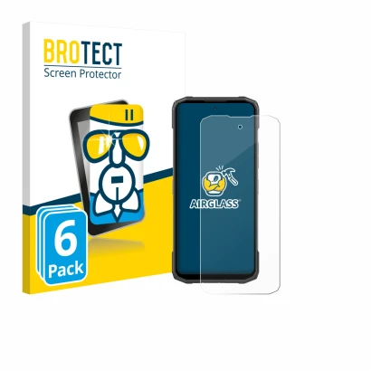 Parte frontal de un envase de producto con el logotipo de la marca BROTECT. Al lado se muestra el dispositivo Doogee Blade 20 