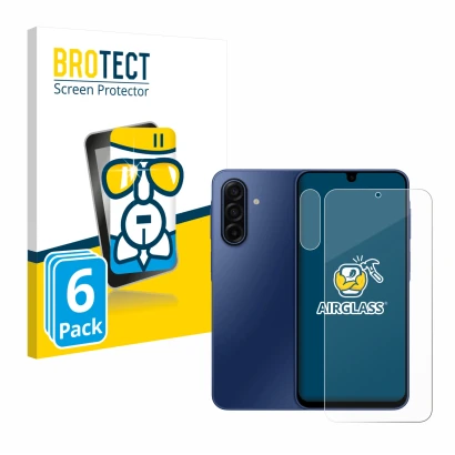 Parte frontal de un envase de producto con el logotipo de la marca BROTECT. Al lado se muestra el dispositivo Samsung Galaxy A