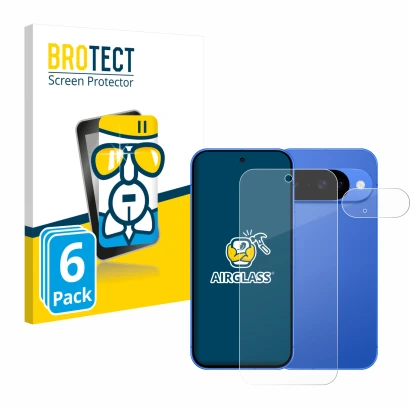 Parte frontal de un envase de producto con el logotipo de la marca BROTECT. Al lado se muestra el dispositivo Google Pixel 10 