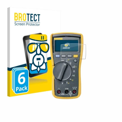 Parte frontal de un envase de producto con el logotipo de la marca BROTECT. Al lado se muestra el dispositivo Fluke MultiMeter