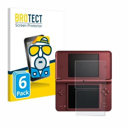 Parte frontal de un envase de producto con el logotipo de la marca BROTECT. Al lado se muestra el dispositivo Nintendo DSi XL 