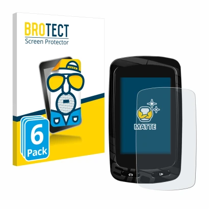 Parte frontal de un envase de producto con el logotipo de la marca BROTECT. Al lado se muestra el dispositivo Garmin Edge 810