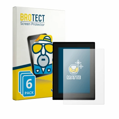 Parte frontal de un envase de producto con el logotipo de la marca BROTECT. Al lado se muestra el dispositivo Yamaha LCD Displ