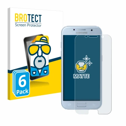 Parte frontal de un envase de producto con el logotipo de la marca BROTECT. Al lado se muestra el dispositivo Samsung Galaxy A