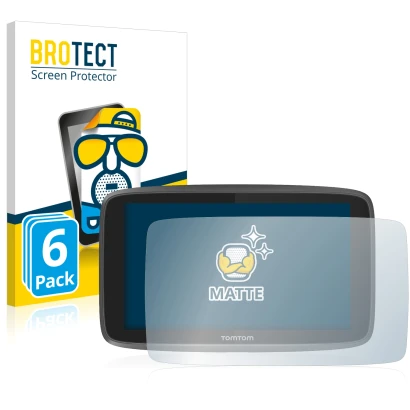 Parte frontal de un envase de producto con el logotipo de la marca BROTECT. Al lado se muestra el dispositivo TomTom Go 6200 c
