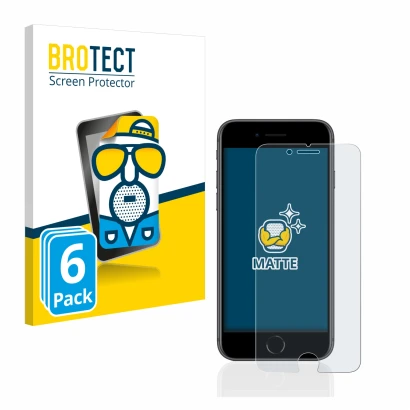 Parte frontal de un envase de producto con el logotipo de la marca BROTECT. Al lado se muestra el dispositivo Apple iPhone 8 c