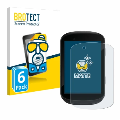 Parte frontal de un envase de producto con el logotipo de la marca BROTECT. Al lado se muestra el dispositivo Garmin Edge 830