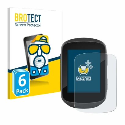 Parte frontal de un envase de producto con el logotipo de la marca BROTECT. Al lado se muestra el dispositivo Garmin Edge 130