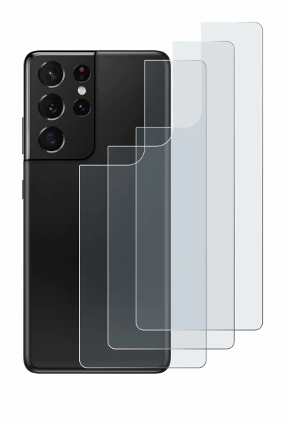 Imagen del dispositivo Samsung Galaxy S21 Ultra 5G (Trasero) con una amplia variedad de protectores de pantalla.