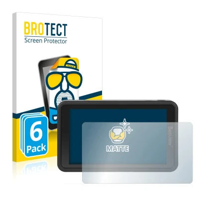 Parte frontal de un envase de producto con el logotipo de la marca BROTECT. Al lado se muestra el dispositivo Desview R5 5.5" 