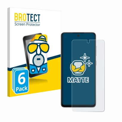 Parte frontal de un envase de producto con el logotipo de la marca BROTECT. Al lado se muestra el dispositivo Samsung Galaxy A