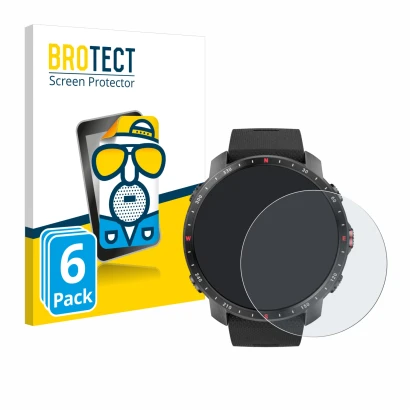 Parte frontal de un envase de producto con el logotipo de la marca BROTECT. Al lado se muestra el dispositivo Polar Grit X Pro