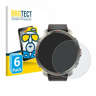 Parte frontal de un envase de producto con el logotipo de la marca BROTECT. Al lado se muestra el dispositivo Polar Grit X Pro