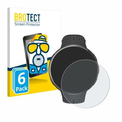 Parte frontal de un envase de producto con el logotipo de la marca BROTECT. Al lado se muestra el dispositivo Polar Pacer Pro 