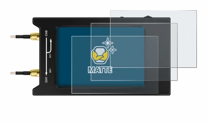 Imagen del dispositivo NanoVNA H4 con una amplia variedad de protectores de pantalla.