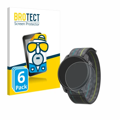 Parte frontal de un envase de producto con el logotipo de la marca BROTECT. Al lado se muestra el dispositivo Coros Pace 3 con