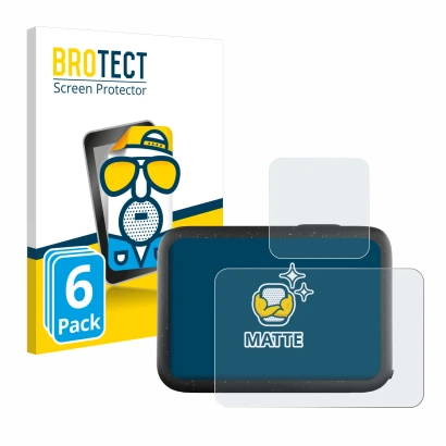 Parte frontal de un envase de producto con el logotipo de la marca BROTECT. Al lado se muestra el dispositivo GoPro Hero 12 Bl