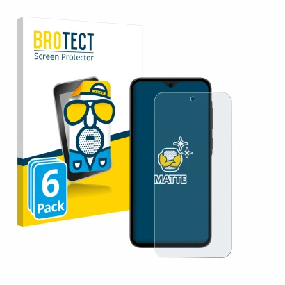 Parte frontal de un envase de producto con el logotipo de la marca BROTECT. Al lado se muestra el dispositivo Samsung Galaxy A