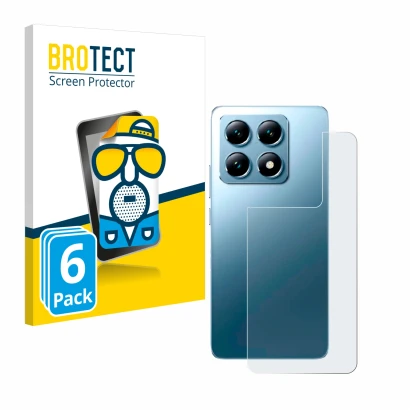 Parte frontal de un envase de producto con el logotipo de la marca BROTECT. Al lado se muestra el dispositivo Xiaomi 14T Pro (