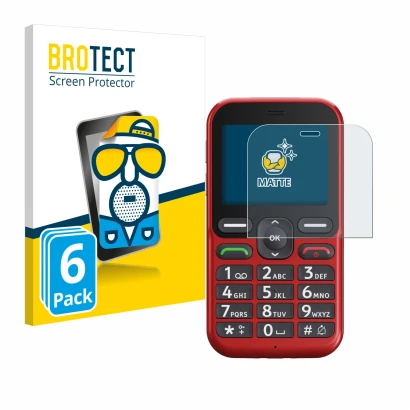 Parte frontal de un envase de producto con el logotipo de la marca BROTECT. Al lado se muestra el dispositivo Doro Leva L10 co
