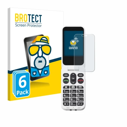 Parte frontal de un envase de producto con el logotipo de la marca BROTECT. Al lado se muestra el dispositivo Doro Leva L30 co