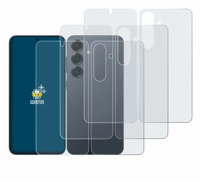 Imagen del dispositivo Samsung Galaxy S25 (Frontal+Trasero) con una amplia variedad de protectores de pantalla.