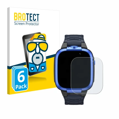 Parte frontal de un envase de producto con el logotipo de la marca BROTECT. Al lado se muestra el dispositivo Xiaomi Mibro Kid