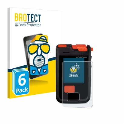 Parte frontal de un envase de producto con el logotipo de la marca BROTECT. Al lado se muestra el dispositivo Mammut Barryvox 