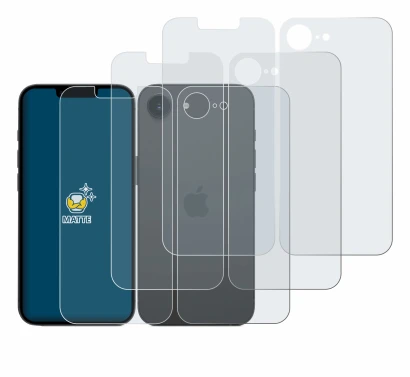 Imagen del dispositivo Apple iPhone 16e (Frontal+Trasero) con una amplia variedad de protectores de pantalla.