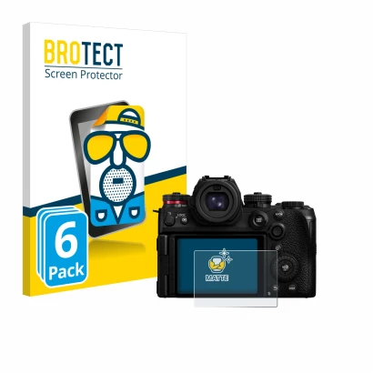 Parte frontal de un envase de producto con el logotipo de la marca BROTECT. Al lado se muestra el dispositivo Panasonic Lumix 