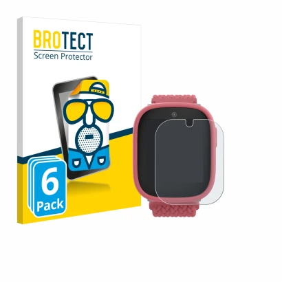 Parte frontal de un envase de producto con el logotipo de la marca BROTECT. Al lado se muestra el dispositivo Xplora X6 Play 2