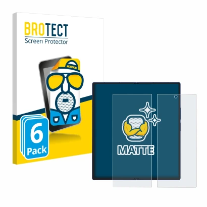 Parte frontal de un envase de producto con el logotipo de la marca BROTECT. Al lado se muestra el dispositivo Samsung Galaxy Z