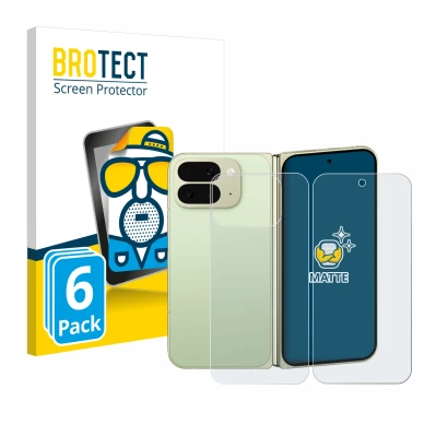 Parte frontal de un envase de producto con el logotipo de la marca BROTECT. Al lado se muestra el dispositivo Google Pixel 10