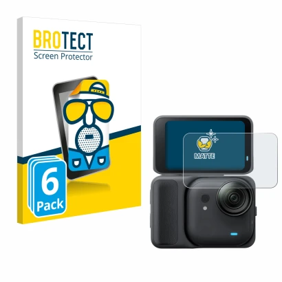 Parte frontal de un envase de producto con el logotipo de la marca BROTECT. Al lado se muestra el dispositivo Insta360 Go Ultr