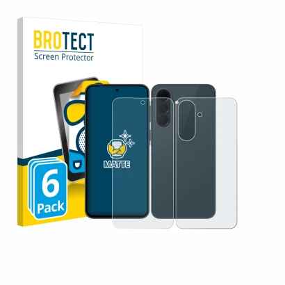 Parte frontal de un envase de producto con el logotipo de la marca BROTECT. Al lado se muestra el dispositivo Samsung Galaxy A