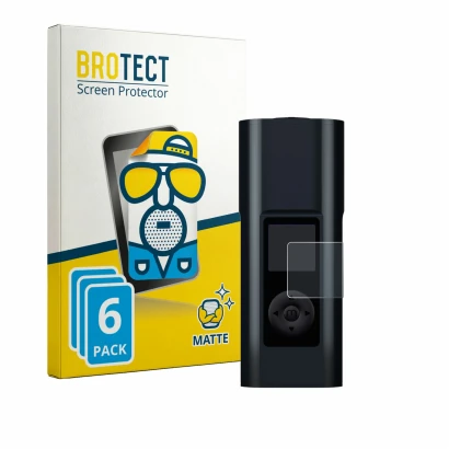 Parte frontal de un envase de producto con el logotipo de la marca BROTECT. Al lado se muestra el dispositivo Arizer Solo 3 V2