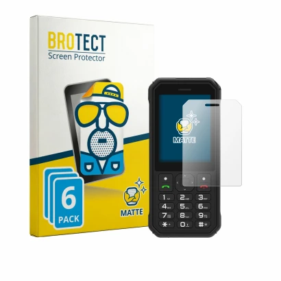 Parte frontal de un envase de producto con el logotipo de la marca BROTECT. Al lado se muestra el dispositivo AGM M11 con su p