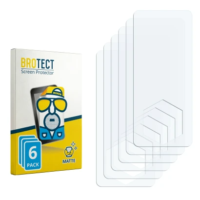 Parte frontal de un envase de producto con el logotipo de la marca BROTECT. Al lado está el protector de pantalla correspondie